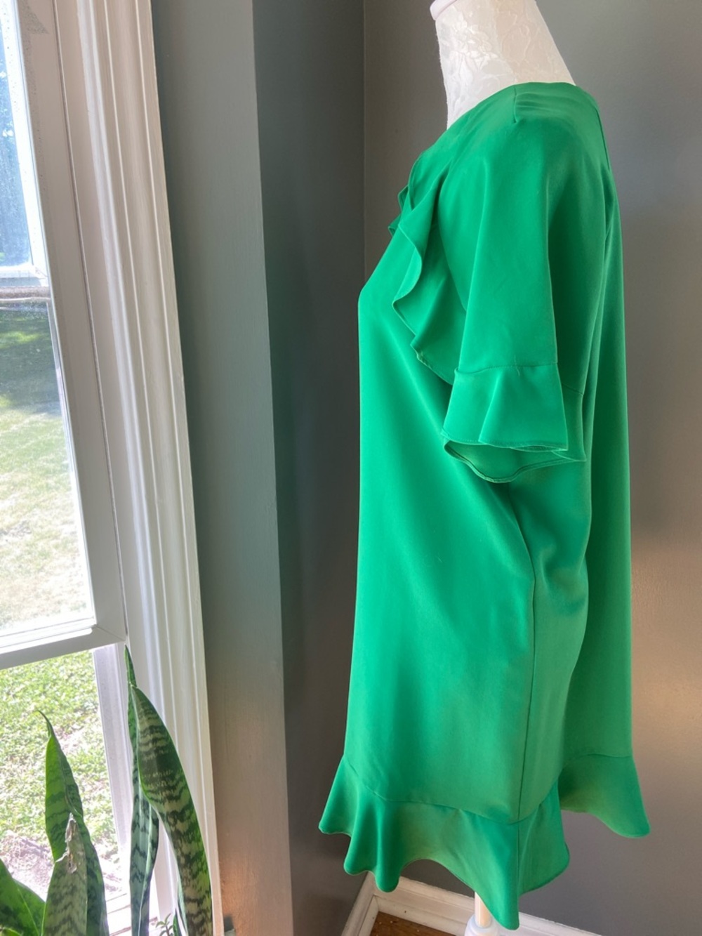 Zara Green Ruffle Shift Dress - Picture 4 of 7